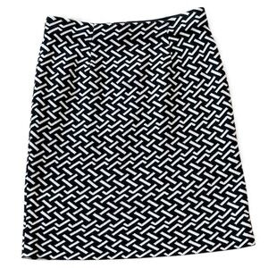 J. McLaughlin Black White Geometric Print Pencil Sweater Knit Skirt Sz XS